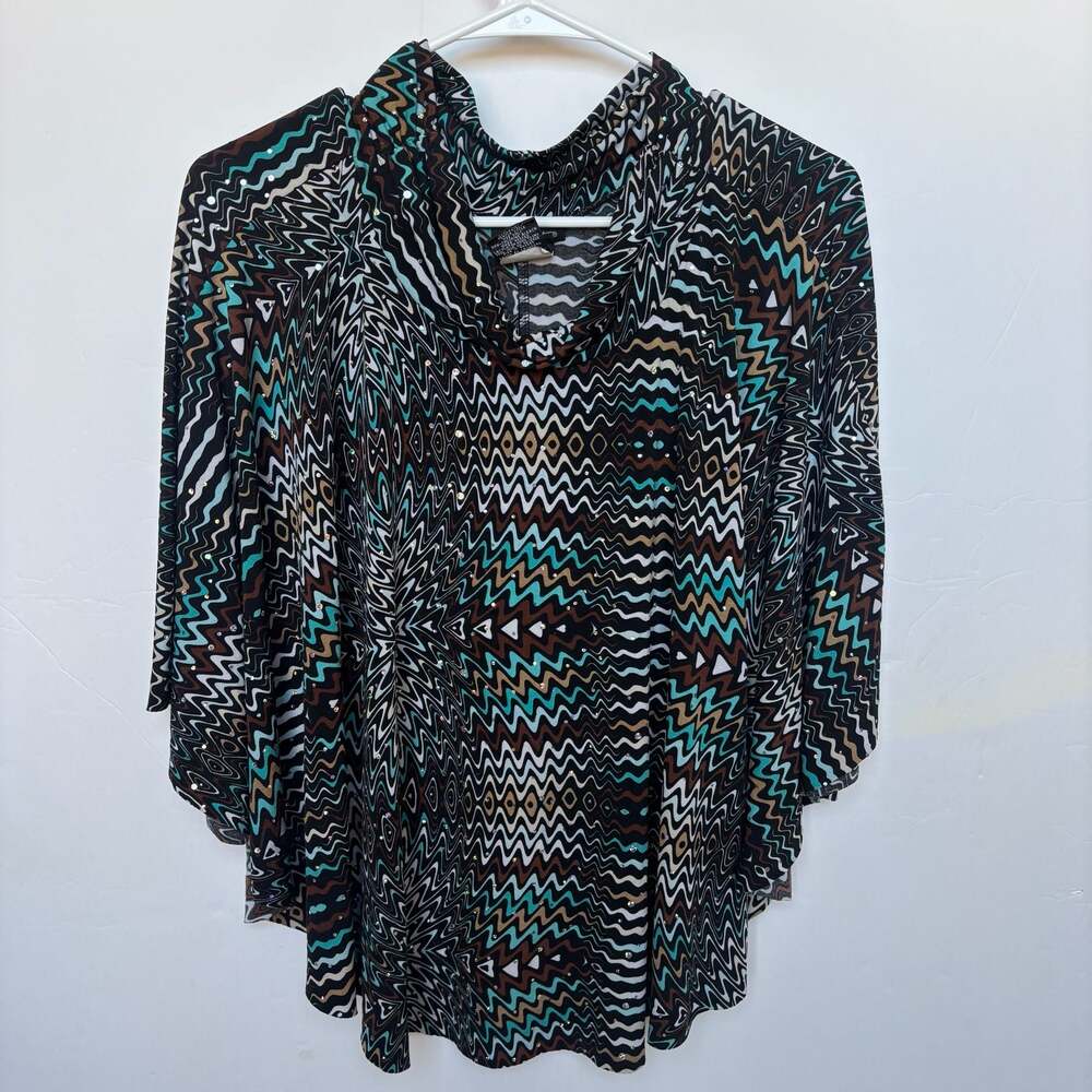 Speechless XL Multicolor Chevron Sequin Boho Poncho Top
